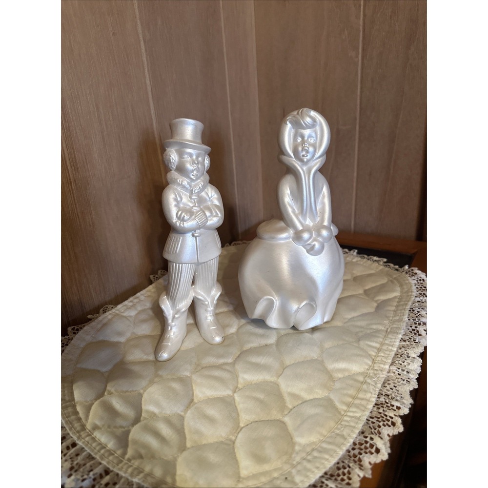 Vintage Atlantic‎ Mold Ceramic Christmas Carolers Set Boy Girl